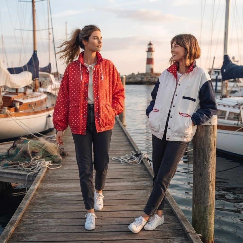 Cabin Creek Reversible Jacket Womens OS White Navy Red Polka Dot Fleece Snap